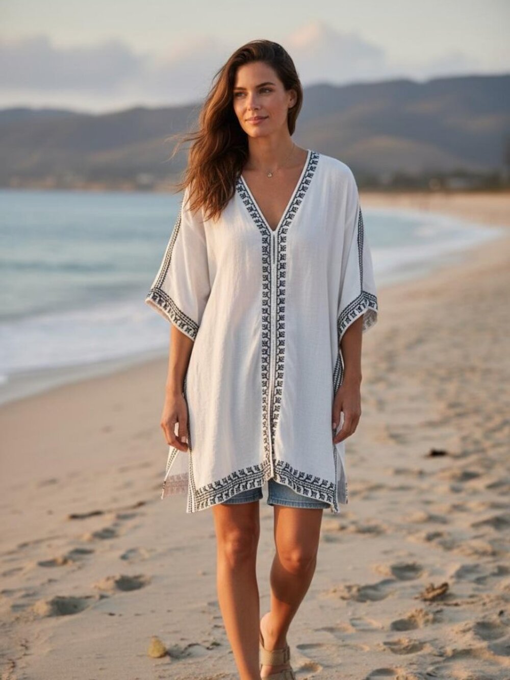 Zara White Embroidered Beach Cover-Up Tunic Dress Size L - Picture 2 of 3